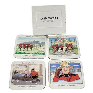 Jason Coasters Wilds Of Canada Mounties John Cadiz Set of 4 Cork Cartoon